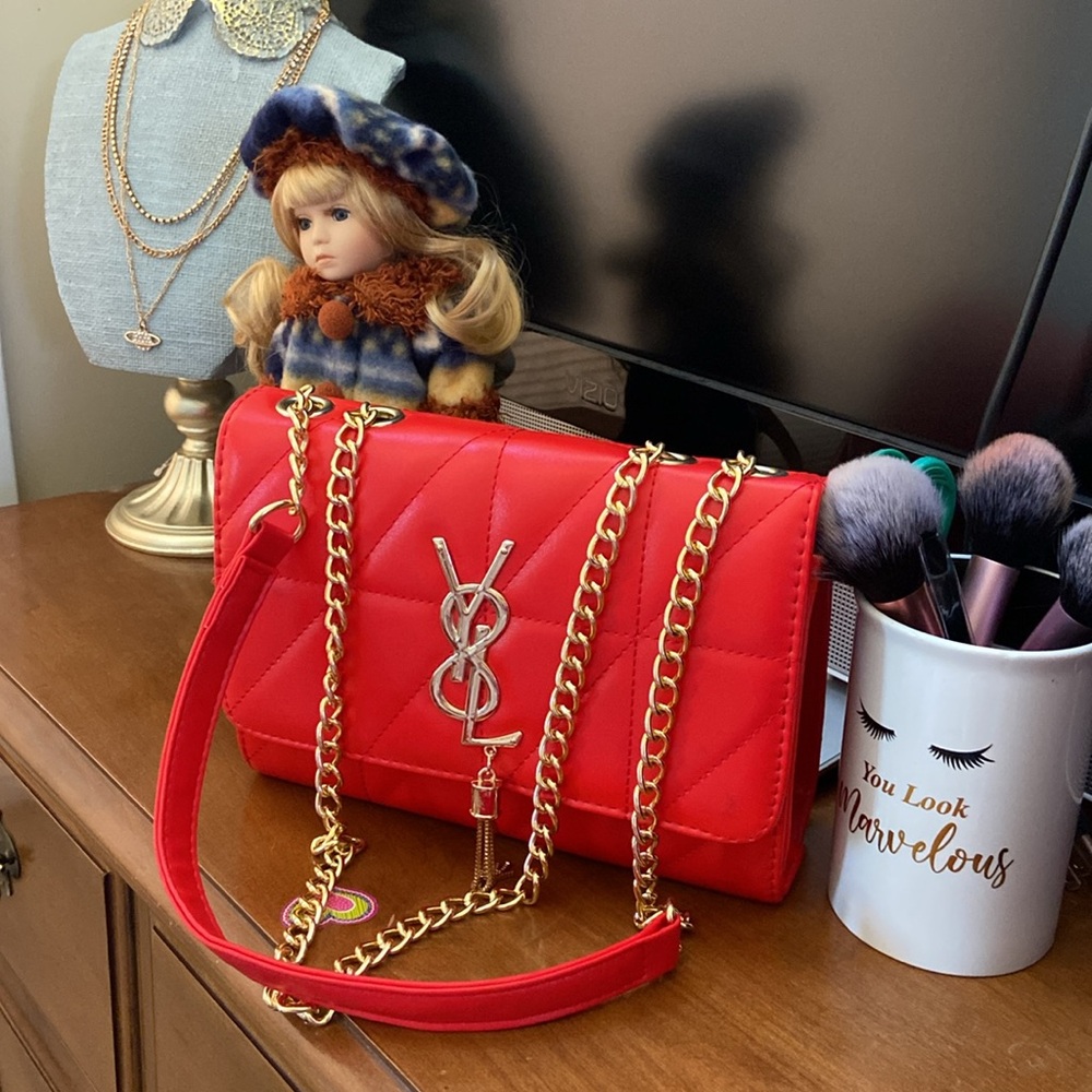 Beautiful red quilted shoulder bag